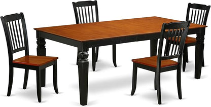 East West Furniture LGDA5-BCH-W 5 Piece Modern Dining Table Set Includes a Rectangle Wooden Table with Butterfly Leaf and 4 Dining Chairs, 42x84 Inch, Black & Cherry