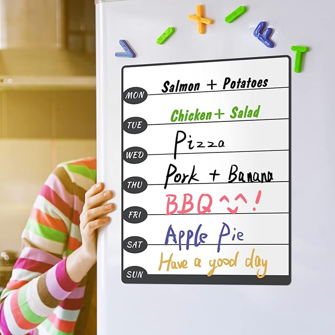 Outus 2 Pieces Magnetic Weekly Dry Erase Boards Erasable Weekly Calendars Whiteboard Planners with 2 Pieces Markers for Office School Supplies (Cute Style)