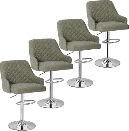 VECELO Bar Stools Set of 4, Adjustable Bar Stools with Back, Bar Height Stools for Kitchen Counter