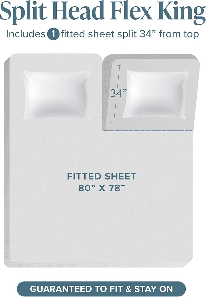 Bare Home Split Head Flex King Sheet Set - 1800 Ultra-Soft Microfiber Bed Sheets - Double Brushed - Deep Pockets - Easy Fit - 4 Piece Set - FlexTop King Bedding (Split Head Flex King, Aqua)