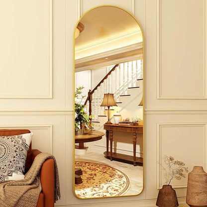 HARRITPURE 64"x21" Arched Full Length Mirror Floor Mirrors with Aluminum Alloy Frame Free-Standing Wall Mounted or Leaning Large Bedroom Dressing Mirror Modern & Contemporary Decor for Home,Gold