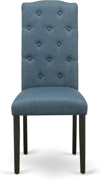 East West Furniture NOCE5-BLK-21 5 Piece Kitchen Table Set for 4 Includes a Rectangle Dining Table with Butterfly Leaf and 4 Mineral Blue Linen Fabric Parsons Chairs, 32x54 Inch, Black
