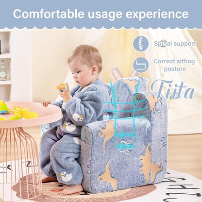 Tiita Kids Couch Plush Toddler Chair, Cloud-Like Glow in The Dark Kids Sofa Toddler Reading Chair with Washable Cover Carrying Handle, Convertible Children Sofa Chair for Girls and Boys