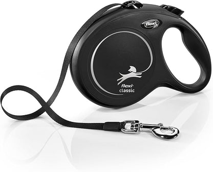 FLEXI New Classic Tape Retractable Dog Leash for Large Dogs Upto 110 lbs. – 26 ft., Black | Tangle Free Pet Walking Leash with One-Handed Brake, Pause, Lock|German Quality Product