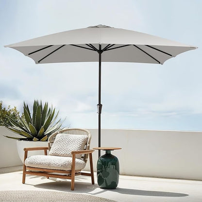 JEAREY 8x10 ft Rectangular Patio Umbrellas Outdoor Table Market Umbrella w/Crank, 8 Sturdy Ribs, UV Protection Windproof Sunproof for Garden, Deck, Backyard, Pool(Foggy Gray)