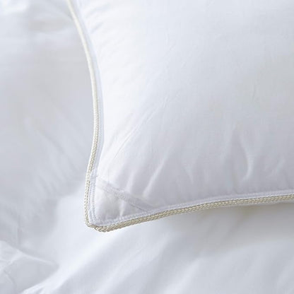 Luxurious All-Season Goose Down Feather Fiber Comforter Queen Size Duvet Insert, Premium White Solid Plain Design, Premium Baffle Box, 100% Egyptian Cotton, 70 oz Fill Weight