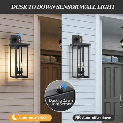 Large Exterior Lighting Fixtures Modern Wall Lantern,Outdoor Wall Lights with Clear Glass Shade,Outdoor Lamps for Patio Porch,Waterproof Outside Exterior Lights，Dusk to Dawn 22IN-1 Pack