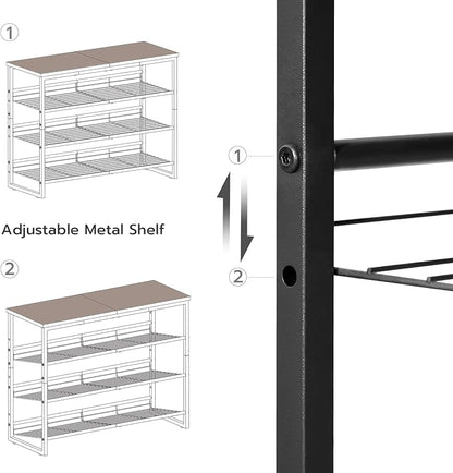 HOOBRO Shoe Rack, 4 Tier Shoe Organizer for Front Door Entrance, Shoe Shelf with Adjustable Tilt Angle, Holds 12-16 Pairs, for Entryway, Garage, Closet, Rustic Brown and Black BF09XJ01