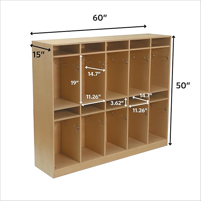 10 Section Cubbies for Classroom - Wooden Storage Lockers for Playschool and Daycare - Perfect for Coats, Backpacks, Knapsacks, Lunchboxes, and Storage Bins