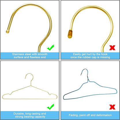 20 Pack Gold Hangers, Clothes Hangers for Closet Ultra Slim Metal Hangars Space Saving Coat Hanger, Heavy Duty Stainless Steel Suit Hanger for Adult Kids Golden Decor Home Essentials