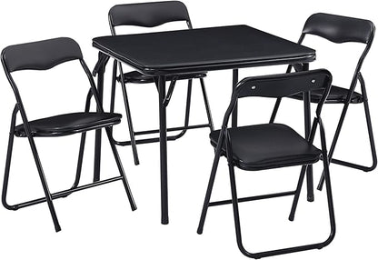 VECELO Kids Folding Activity Table and Chairs 5 Piece Set, Portable, with Ultra Soft Padded Cushion, Classic Black