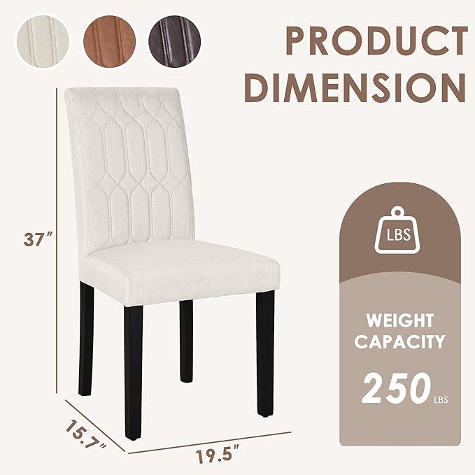 VECELO Upholstered Dining Chairs Set of 6, Modern Accent Parsons with Comfort Seat, Solid Wood Legs w/Rubber Footpads, for Living Room Kitchen, Beige