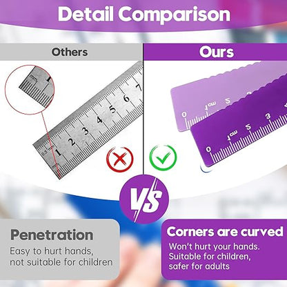 MSDADA Triangle Ruler, Protractor, Square and Ruler Set, 4 Pieces Aluminum Alloy Ruler, Metal Drafting Ruler Kit, Geometric Protractor for Student, School, Home, Office (Purple, 15cm/5.9inch)