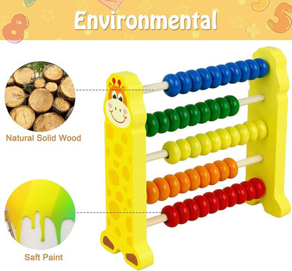 Sealive Wooden Counting Toy - 50 Beads Abacus for Kids Math, Cartoon Giraffe Counters for Kids, Counting Toys for Preschool Learning & Development, Develops Coordination, Motor Skills