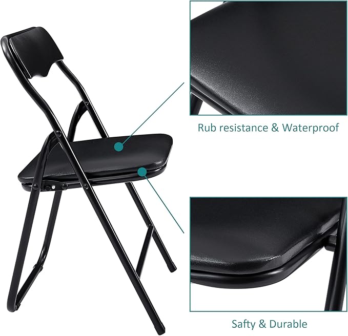 VECELO Kids Folding Activity Table and Chairs 5 Piece Set, Portable, with Ultra Soft Padded Cushion, Classic Black