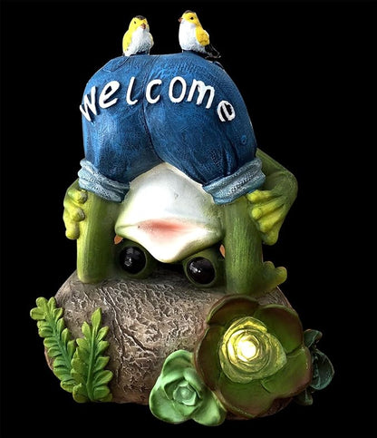 Solar Powered Frog with 2 Birds Outdoor LED Garden Light Decor