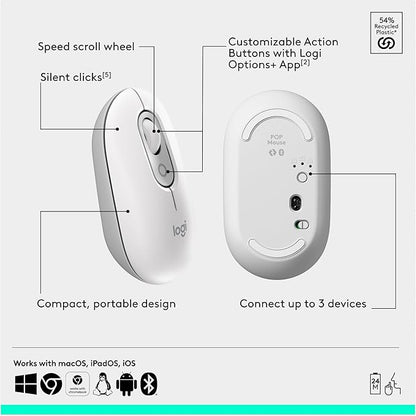 Logitech POP ICON Combo, Bluetooth Keyboard and Mouse Combo, Comfortable Typing, programmable Keys and Buttons, Quiet clicks, Easy-Switch up to 3 Devices - Off-White