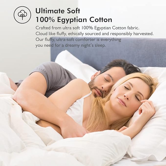 Luxurious White Solid Heavy Weight, Twin Size Goose Feathers Down Comforter for Winter Weather Duvet Insert, Premium Baffle Box, 100% Egyptian Cotton Cover, 60 oz. Fill Weight