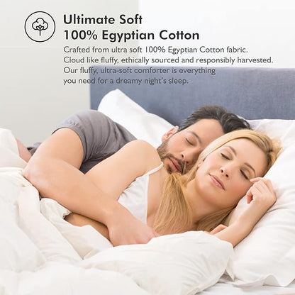 Luxurious White Solid Medium Weight, California King Size Goose Feathers Down Comforter for All-Season Weather Duvet Insert, Premium Baffle Box, 100% Egyptian Cotton Cover, 70 oz. Fill Weight