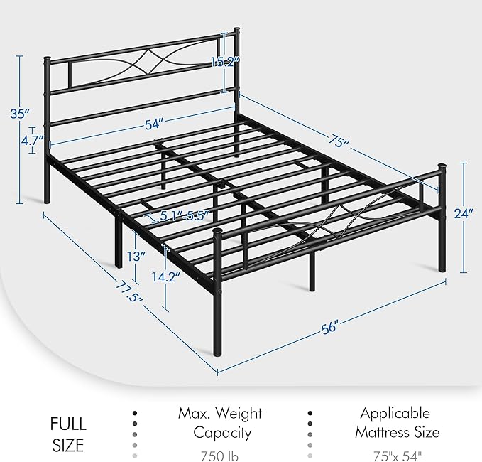 Yaheetech Metal Full Size Bed Frame, Platform Bed Frame, Mattress Foundation with Curved Design Headboard & Footboard, NO Box Spring Needed, Heavy-Duty Support, Easy Assembly, Full, Black