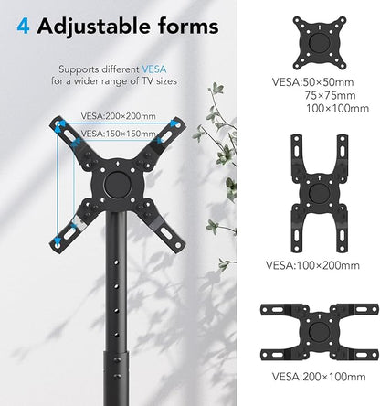AX WABER Mobile TV Floor Stand for 13-50 inch LCD LED Flat/Curved Panel Screen TVs up to 77 lbs, Height Adjustable TV Stand Mount with VESA 200x200, Portable TV Stand with Tilt Function AX1007TBM