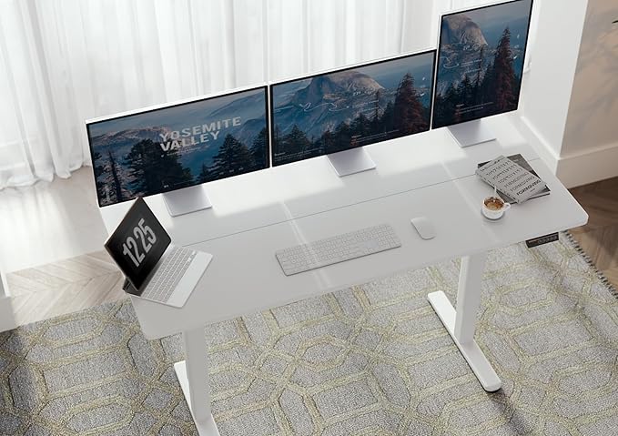 Seang Standing Desk with Adjustable Height, Electric Stand Up Desk 55x24 Inch for Home Office, Studio, Computer Workstation, White