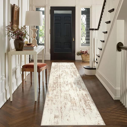 2'6''x8' Runner Rugs Washable Rug: Modern Abstract Living Room Rug Soft Anti-Skid Thin Carpet Indoor Floor Non-Shedding Carpets for Bedroom Dining Room Farmhouse Nursery Home Office - Beige Grey