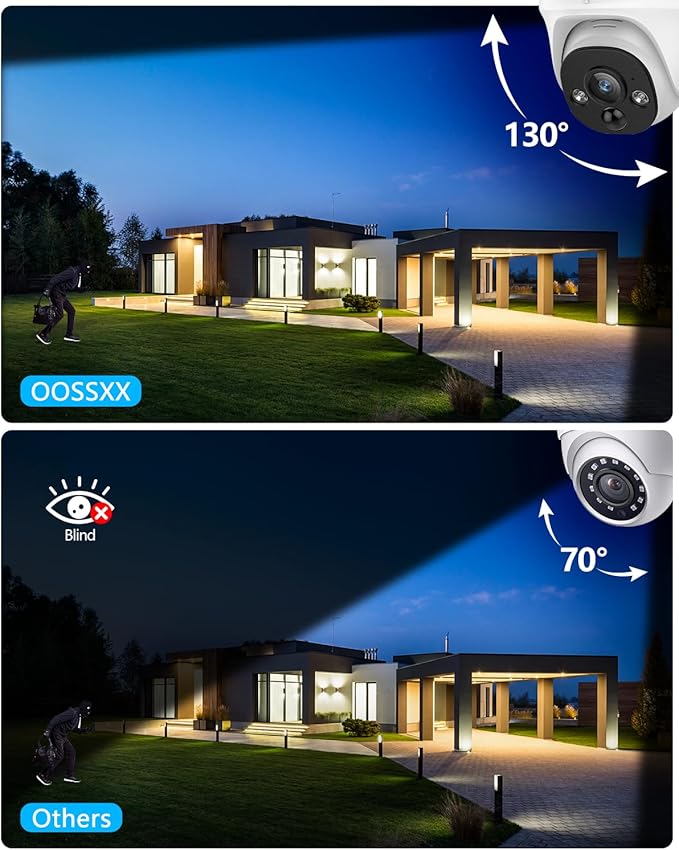 OOSSXX 4K 130° Ultra Wide-Angle 2-Way Audio 8MP Wired Dome PoE IP Cameras for Home Security Outdoor Camera System DVR Kits, Smart PIR Detection,DVR Kits (2 Bullet+2 Dome (1TB HDD))