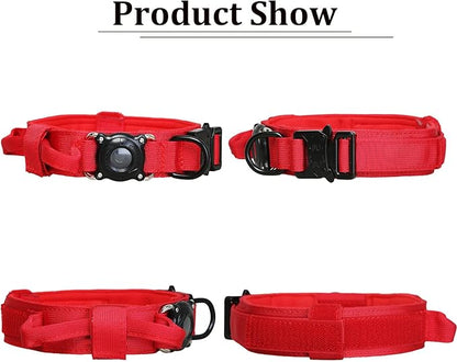 Xqpetlihai Upgraded AirTag Dog Collar Waterproof Tactical Dog Collar with AirTag Holder Heavy Duty Dog Collars for Large Dogs(Red，XL