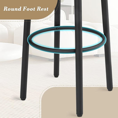 Athena Collection Bar Stools Set of 2, 25.5 Inches Round Counter Height Bar Stools Backless with Metal Legs and Footrest, Wood Barstools for Home, Kitchen Island, Counter, Brown