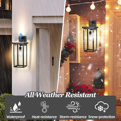 Large Exterior Lighting Fixtures Modern Wall Lantern,Outdoor Wall Lights with Clear Glass Shade,Outdoor Lamps for Patio Porch,Waterproof Outside Exterior Lights，Dusk to Dawn 20IN-2 Packs