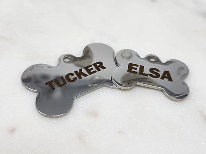 Dr. Fremont's Stainless Steel Pet ID Tags Engraved and Personalized for Dogs and Cats on Both Sides in Bone, Heart, Circle Round, Hexagon, and Diamond