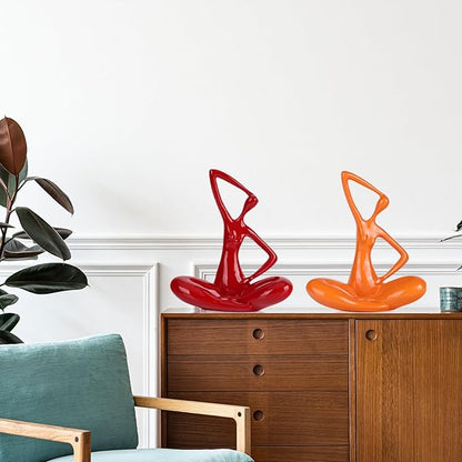Orange Sculpture Woman Statue Abstract Art Female Statues, Modern Funky Home Decor Yoga - Orange Decor Accents, for Bookshelf Decorative Objects Shelves Office Shelf Desktop Figurines Decoration