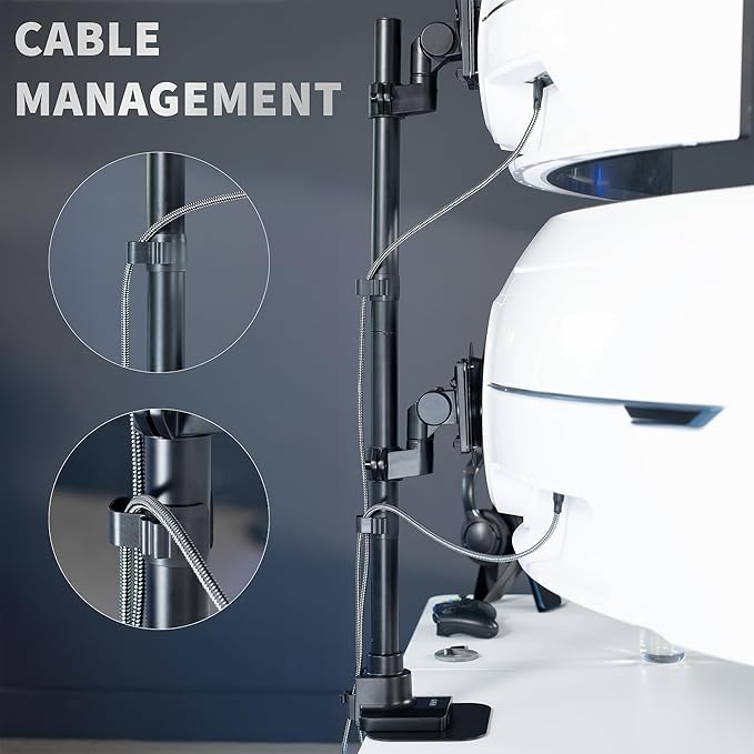 VIVO Dual Vertically Stacked Ultra-Wide Monitor Desk Mount for up to 57 inch Screens, Heavy Duty Adjustable Stand for 2 Ultrawides, 59.4 lbs Capacity, Black, STAND-V257R