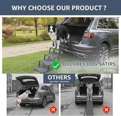 Foldable Dog Stairs for Large Dogs - Extra Wide Pet Ramp for Cars, SUV, Truck, Non-Slip Surface, Supports Up to 250 Lbs, 5 Steps