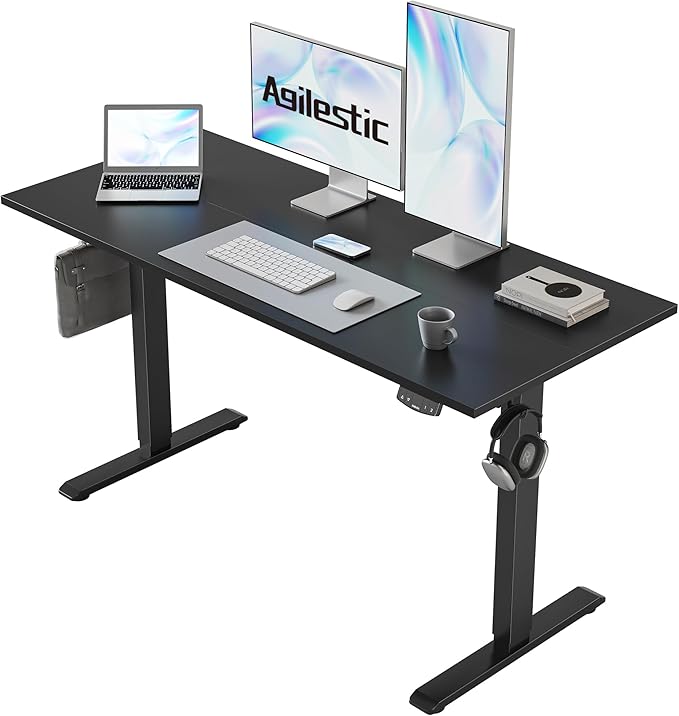 Agilestic Electric Standing Desk, 48 x 24 Inches Height Adjustable Desk, Sit Stand up for Work Office Home, Ergonomic Rising Gaming Computer Table with Memory Preset, Black