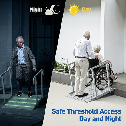 Portable Wheelchair Ramp with Handrails, 1-7" Aluminum Handicap Ramp for Home Steps, Stairs, Porches, Heavy Duty Folding Threshold Ramp with Non-Slip Surface & Safety Rails, Supports up to 770 lbs