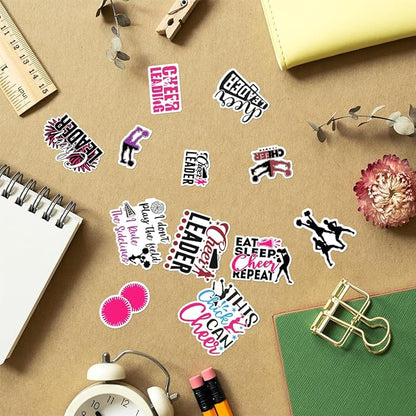 Cheerleading Motivational Quote Stickers Pack 50Pcs Vinyl Waterproof Sticker Set for Laptop Water Bottles Scrapbooking Notebooks Journals Girls Teens Cheer Squad