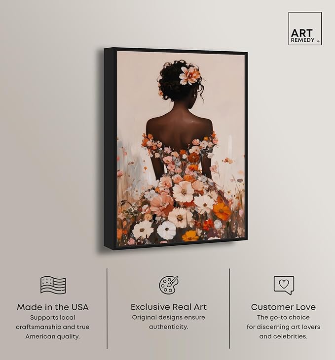 Autumn Bloom Dress Canvas Print Fashion Wall Decor by Art Remedy, Black Frame, 16 x 24