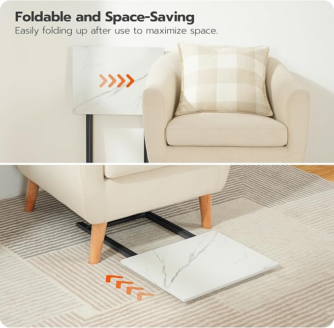 HOOBRO Folding TV Tray Tables, Set of 4 TV Trays with Storage Rack, Industrial Side Table for Eating at Couch, Foldable Snack Table for Small Space, Easy Assembly, White and Black BW50BZ01