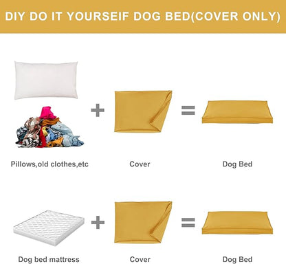 Dog Bed Covers Replacement Washable, Waterproof Dog Bed Cover with Zipper, 44Lx32Wx3H inch Durable Oxford Pet Bed Cover for Outdoor/Indoor Use, Cover Only, Yellow