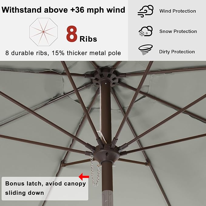 ABCCANOPY 9ft Scalloped Patio Umbrella, Outdoor Table Umbrella with Tilt and Crank, Fiberglass Ribs Deck Umbrella for Patio, Pool, Garden, Picnic (Light Gray)
