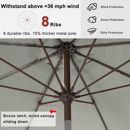 ABCCANOPY 9ft Scalloped Patio Umbrella, Outdoor Table Umbrella with Tilt and Crank, Fiberglass Ribs Deck Umbrella for Patio, Pool, Garden, Picnic (Light Gray)