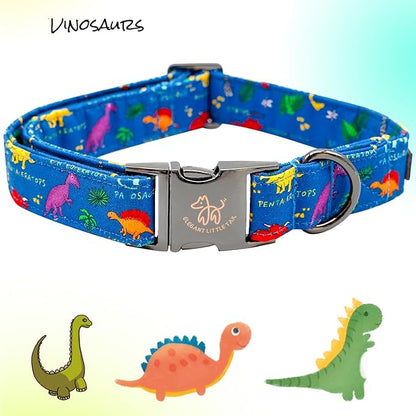 Elegant little tail Dog Collar, Blue Dinosaurs Pattern Pet Collar Durable Cute Dog Collars Male or Female Pet Gift Adjustable Dog Collar for Small Dogs