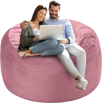 Homguava 4 FT Bean Bag Chair: 4' Bean Bags with Memory Foam Filled, Large Beanbag Chairs Soft Sofa with Dutch Velvet Cover-Dusty Pink