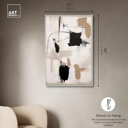 Art Remedy Strings in Abstraction Canvas Muted Abstract Wall Art, White Frame, 30" x 45"