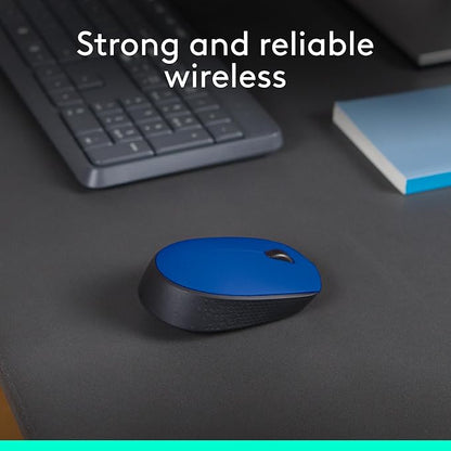 Logitech M170 Wireless Mouse for PC, Mac, Laptop, 2.4 GHz with USB Mini Receiver, Optical Tracking, 12-Months Battery Life, Ambidextrous - Blue