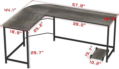 Teraves Reversible L Shaped Desk, 57.9" Gaming Computer Desk, Modern Corner Desks for Home Office Study, Space Saver Workstation Desk, Easy Assembly, Wooden