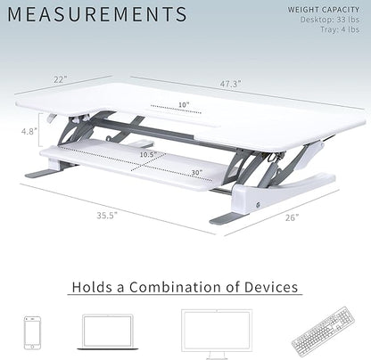 VIVO 48 inch Height Adjustable Large Stand Up Desk Converter, V Series, Quick Sit to Stand Tabletop Dual Monitor Riser Workstation, White, DESK-V048VW