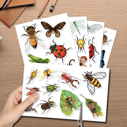 Realistic Insect Butterfly Bug Stickers Pack 50Pcs Vinyl Decals for Water Bottles Laptops Notebooks Scrapbooking Educational Nature Themed Kids Students Teachers